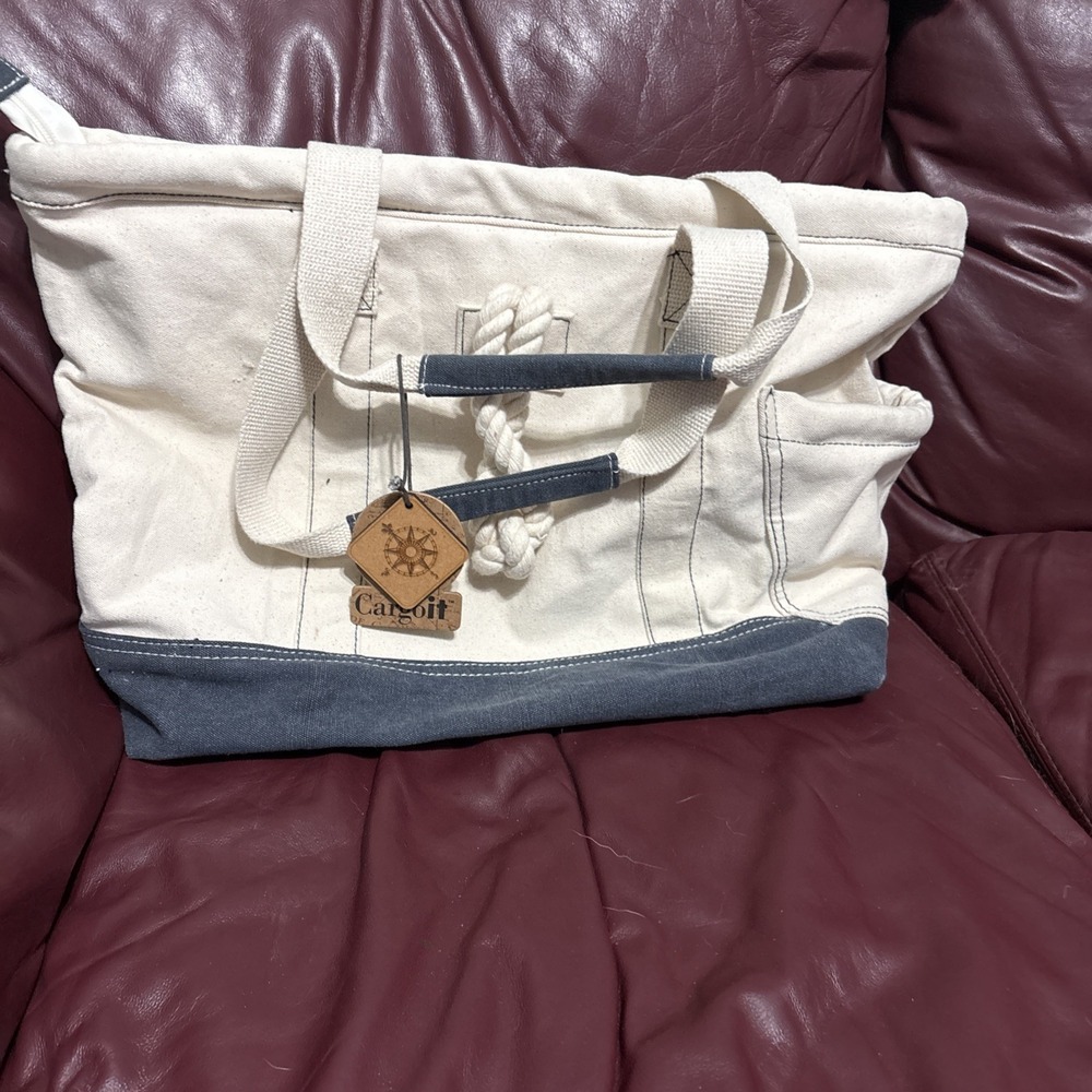 Cargo It Heavy Cotton Canvas Casual Off White Tote Bag NWT Read